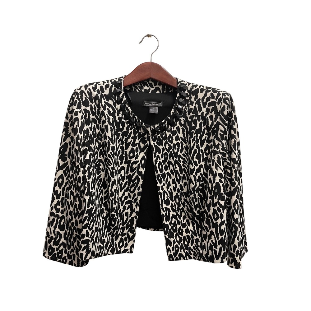 Jessica Howard Leopard Print Jacket Women 18W Bolero Mob Wife Evening Plus Size